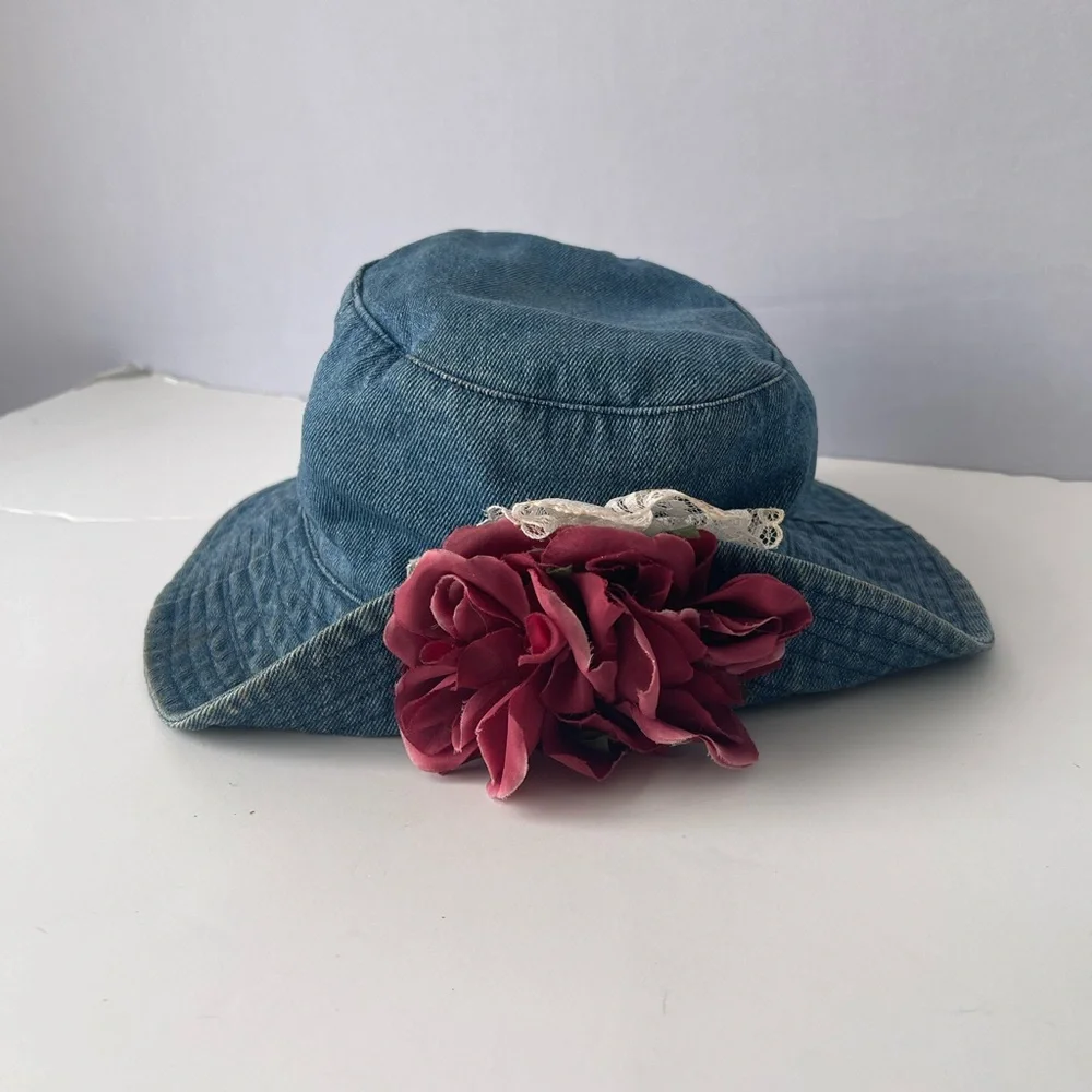 90s Blossom Bucket Hat in Denim Lace - Picture 3 of 10